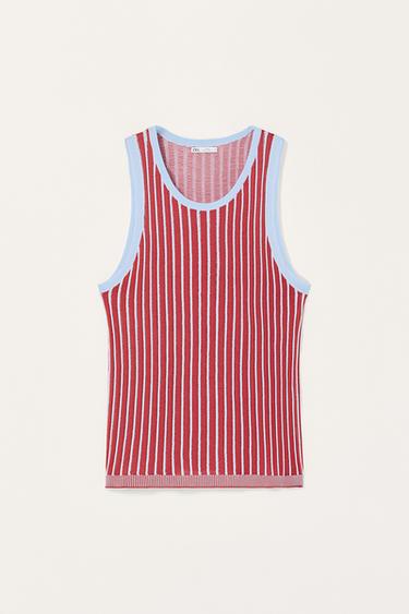 DÉBARDEUR EN MAILLE JACQUARD À RAYURES ÉDITION LIMITÉE - Rayure rouge de Zara