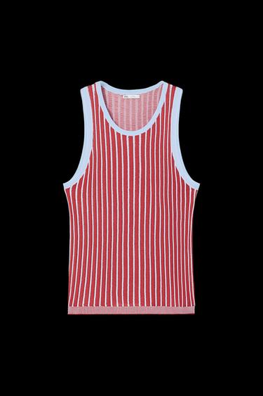 Zara LIMITED EDITION STRIPED JACQUARD KNIT TANK - Red Stripe - Image 0