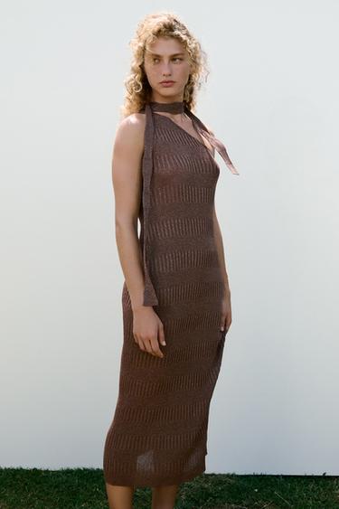 VESTIDO MIDI ASSIMÉTRICO FOULARD - Chocolate da Zara