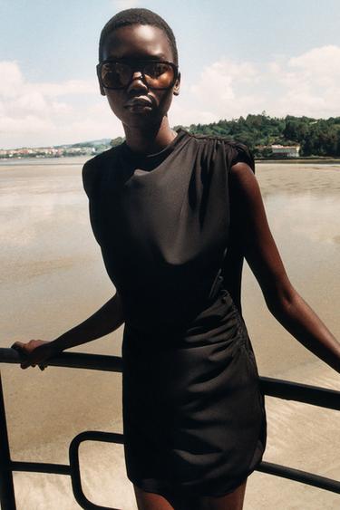 DRAPED MINI DRESS WITH SHOULDER PADS - Black by Zara
