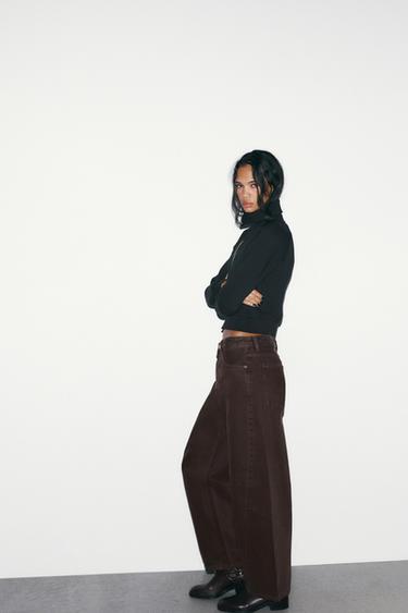 Zara TRF 中腰桶型寬鬆牛仔褲 - 棕色