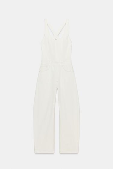 TRF STRAPPY DENIM JUMPSUIT - Oyster-white by Zara