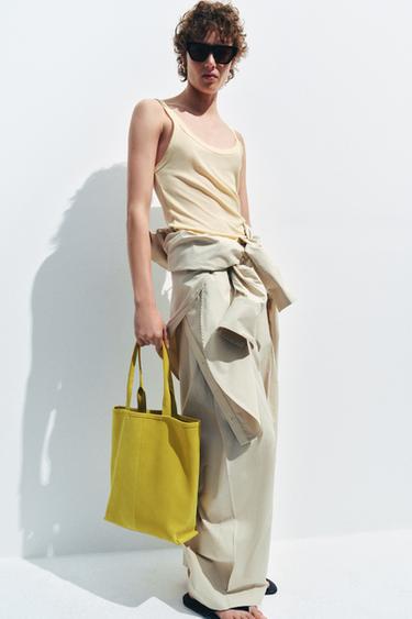 SUEDE TOTE BAG - Light Yellow by Zara