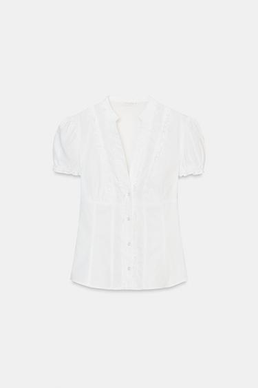 Zara RUFFLED POPLIN SHIRT - White