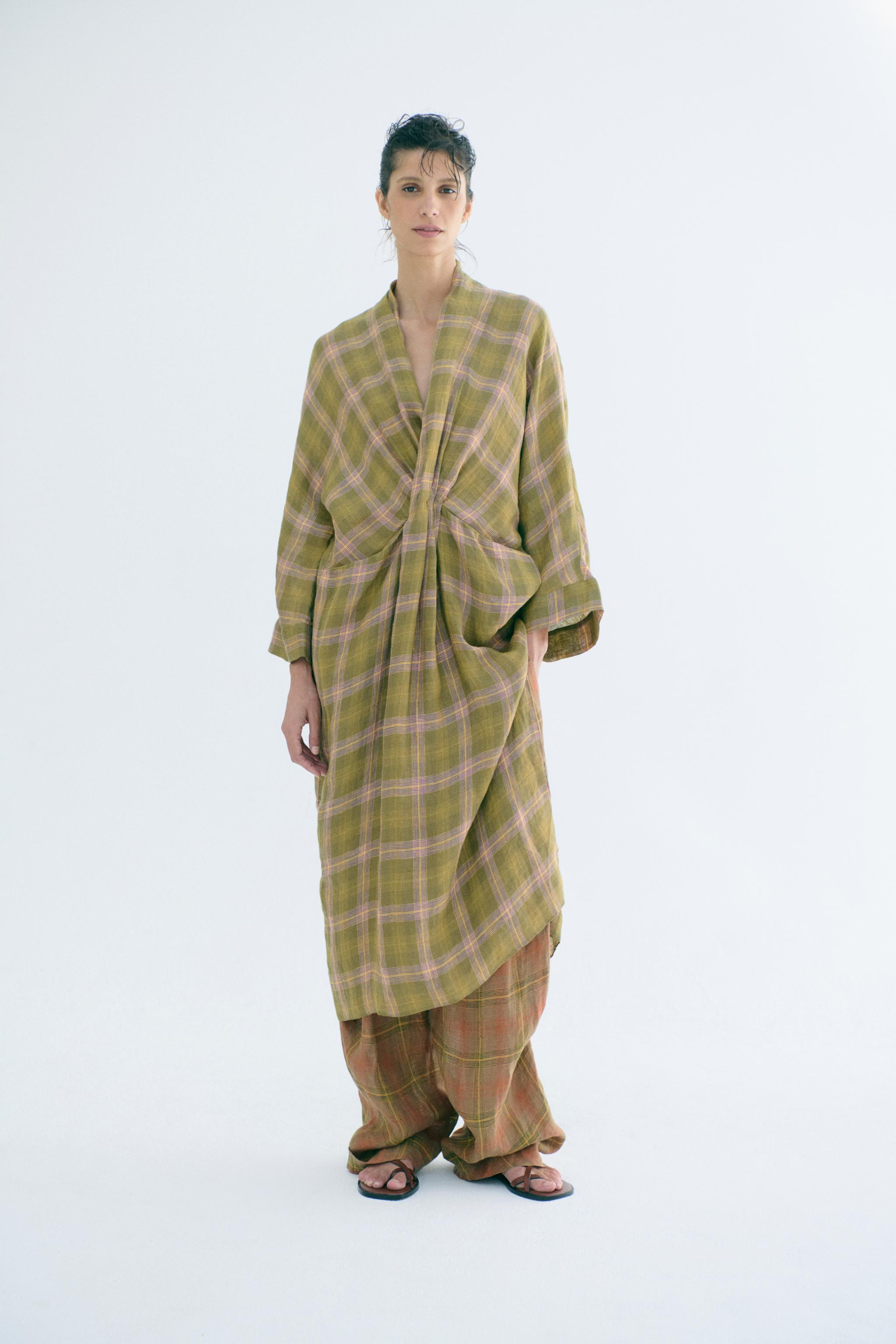 Женские платья Zara ZW COLLECTION CHECKED LINEN DRESS