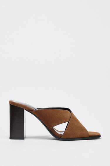 SPLIT SUEDE BLOCK HEEL SANDALS - Brown by Zara