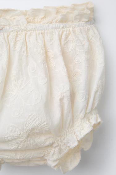 EMBROIDERED FLORAL TOP AND BRIEFS - Ecru by Zara - Image 3