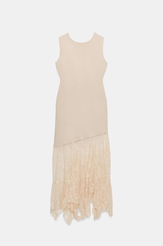 VESTIDO PUNTO COMBINADO ENCAJE - Crudo de Zara - Imagen 0