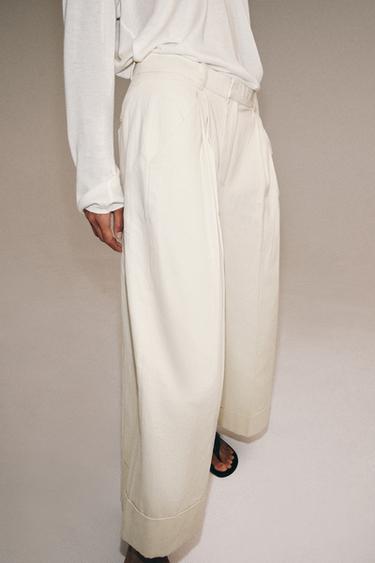 Zara PLEATED LINEN PANTS ZW COLLECTION - Ecru
