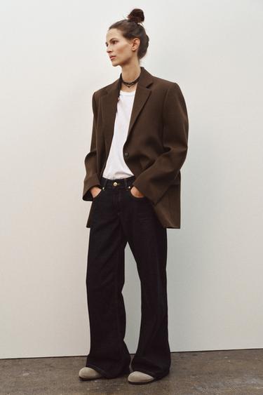 Zara ZW COLLECTION 100% WOOL OVERSIZED BLAZER - Brown