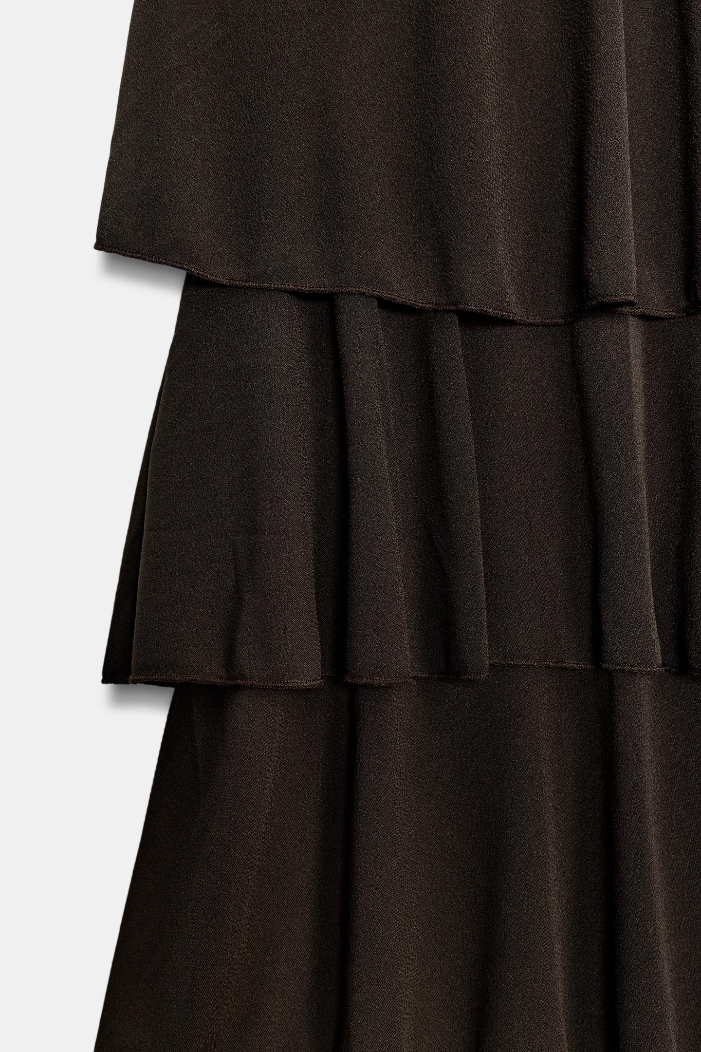 Женская юбка Zara Ruffled MIDI, цвет: Тёмный коричневый — фото 11