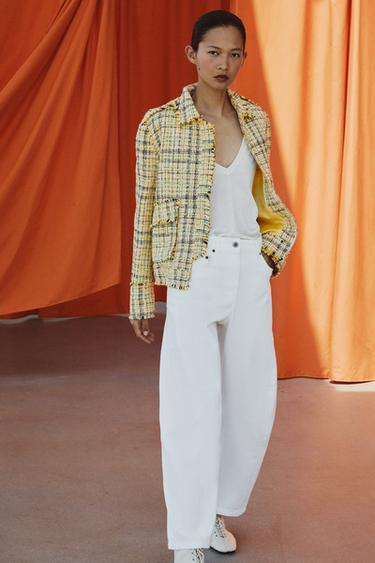 VESTE À CARREAUX TEXTURÉE ZW COLLECTION - Jaune de Zara - Image 4