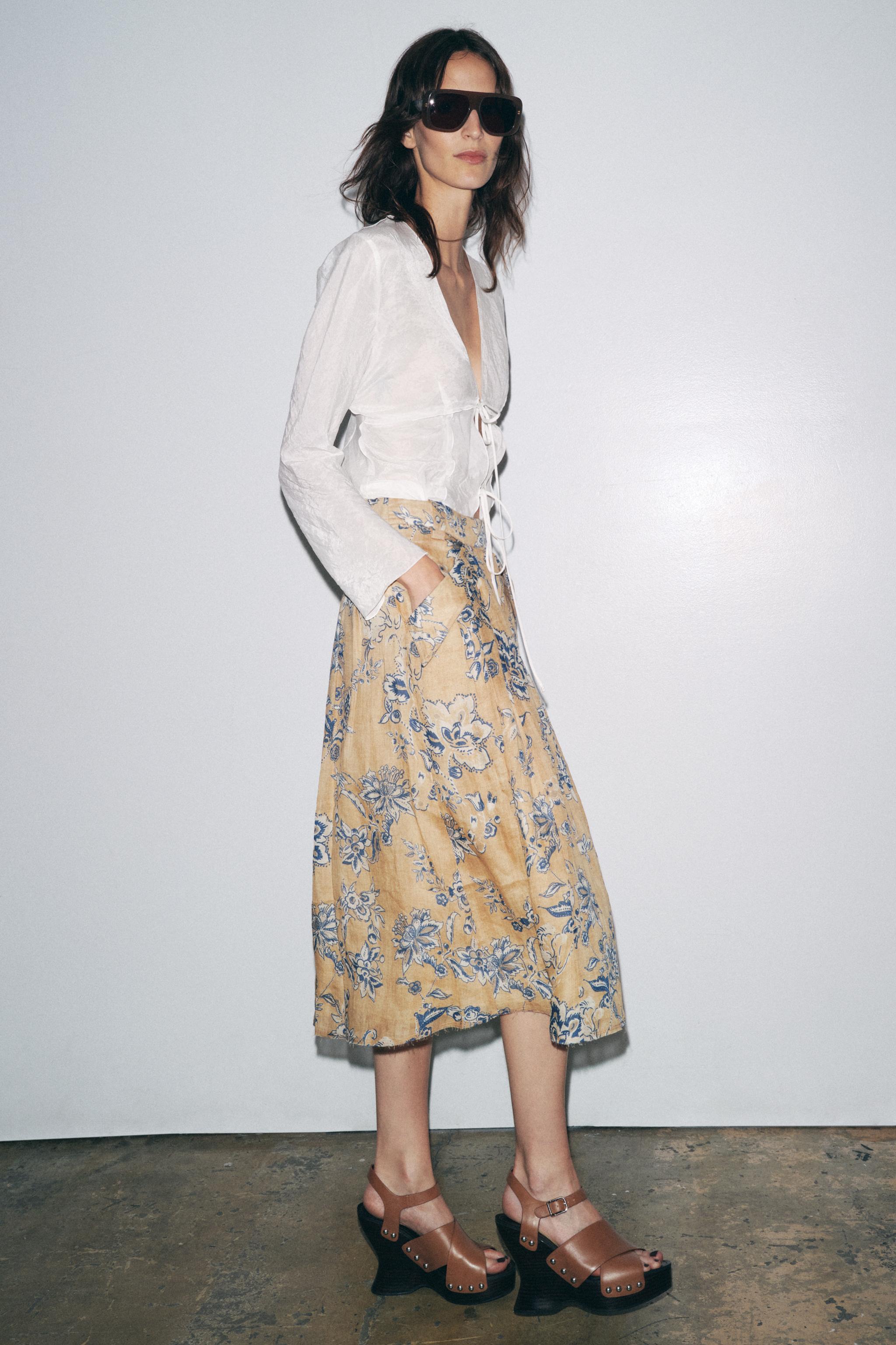 【肌触り良い♪カシミヤ】HERMES★ミディスカート FLORAL RAMIE PRINT スカート ZW COLLECTION - ミディアム