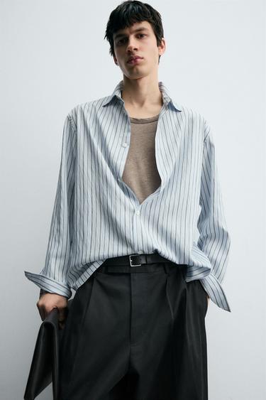 CHEMISE STRUCTURÉE À RAYURES - Bleu ciel de Zara - Image 5