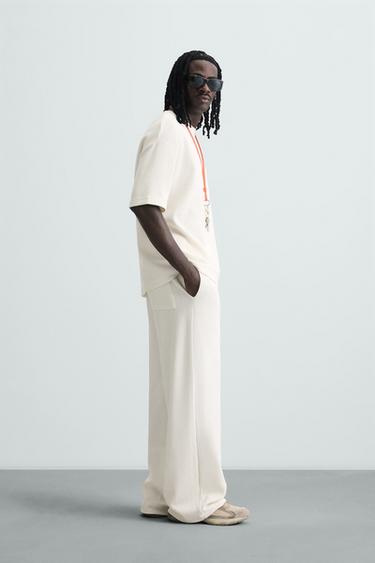 Zara VERTICAL TEXTURE JOGGER PANTS - Oyster-white