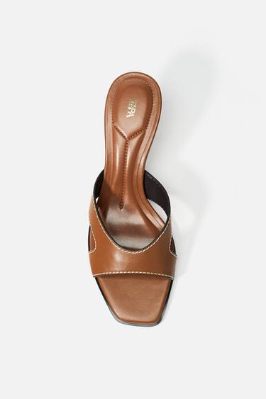 HIGH-HEEL SANDALS WITH TOPSTITCHING - Brown by Zara