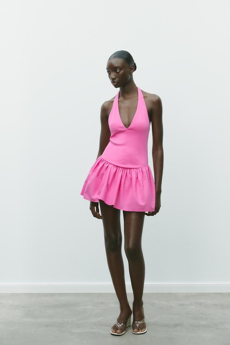 CONTRAST HALTER DRESS