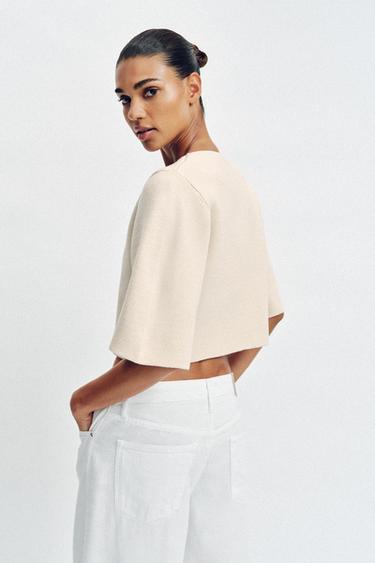 GILET COURT EN MAILLE - Écru de Zara - Image 5