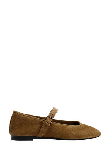 SPLIT SUEDE BALLERINAS - Dark tan by Zara
