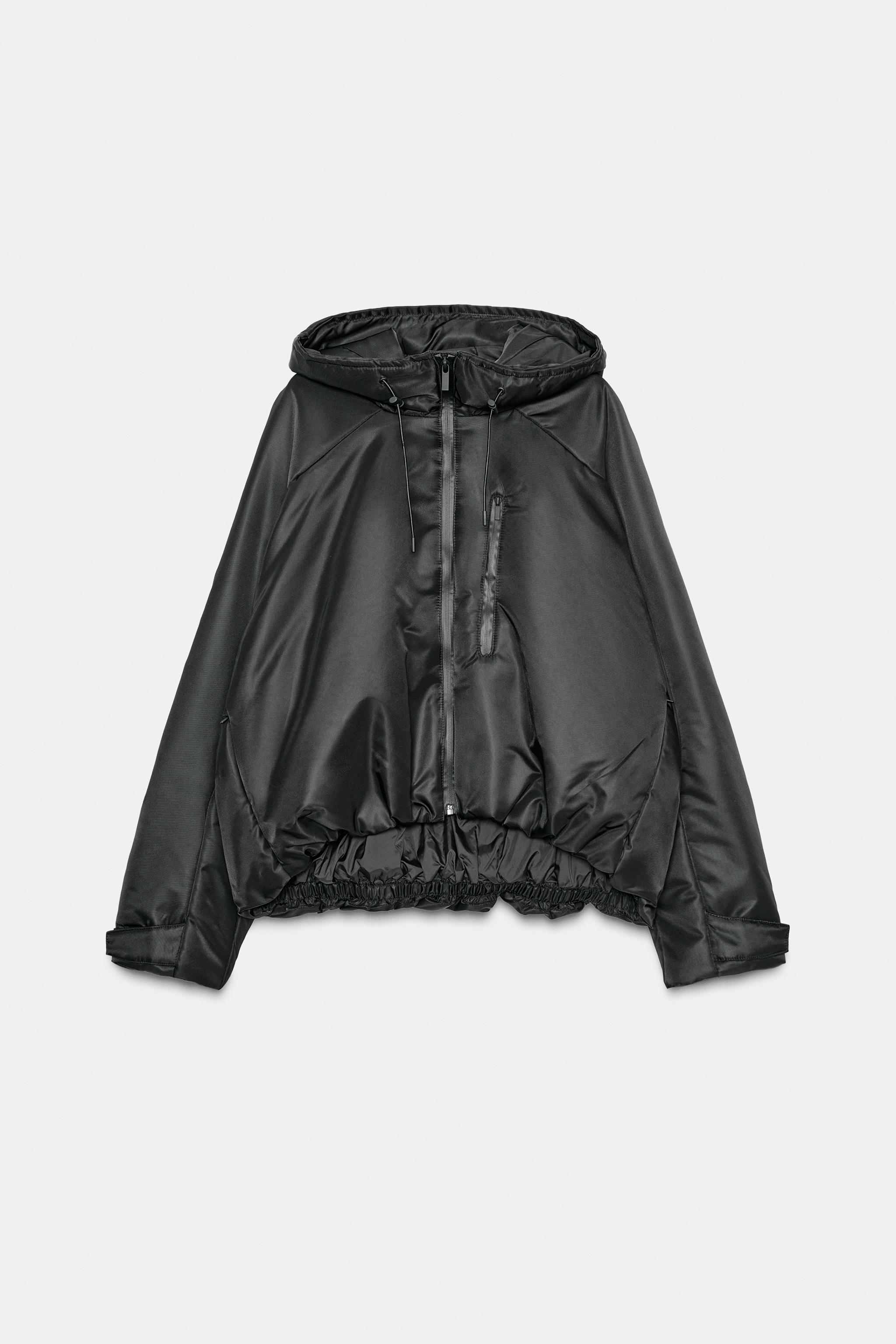 撥水防風フード付きキルティングジャケット - ブラック | ZARA