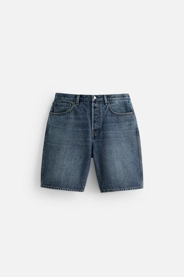 PANTALLONA TË SHKURTRA DENIM STRAIGHT FIT - E kaltër nga Zara