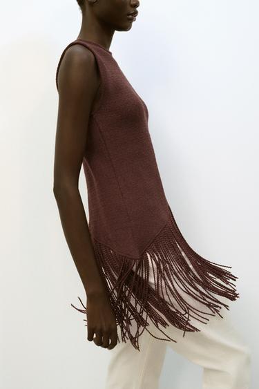 ASYMMETRIC TEXTURED TOP - Chocolate by Zara - Image 4