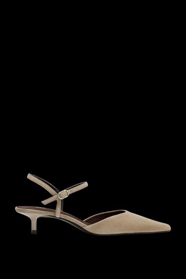 SUEDE KITTEN-HEEL SLINGBACKS - Sand Brown by Zara - Image 0