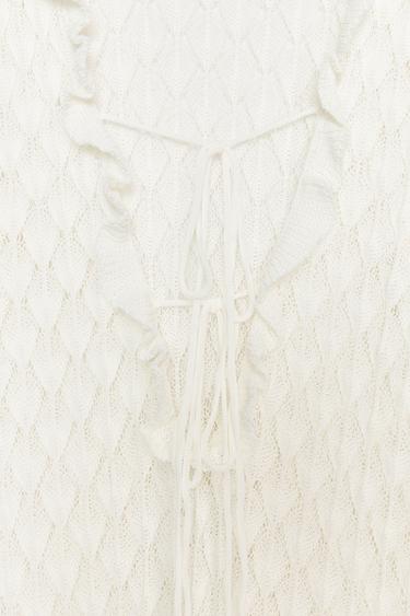 ROBE LONGUE EN MAILLE POINTELLE À VOLANTS - Blanc de Zara - Image 7