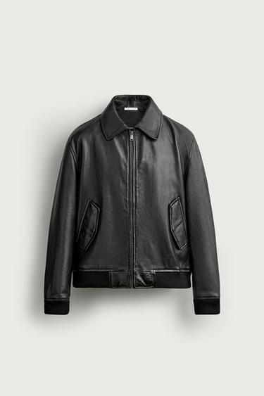 REGULAR FIT LEATHER JACKET - Black by Zara