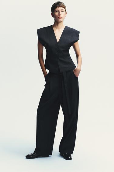 Zara PINSTRIPE VEST - Navy blue