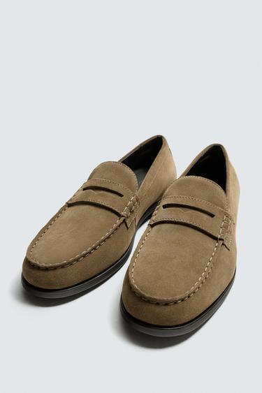 LEATHER PENNY LOAFERS - Taupe Grey by Zara - Image 4