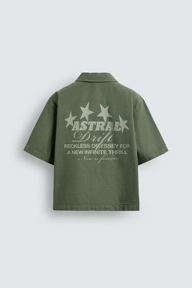 قميص مغسول بطبعة ممزوجة - أخضر لامع الخاص بـ Zara