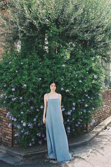 Zara TRF 牛仔布中長版連身裙 - 藍色