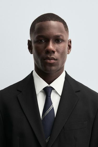 100% SILK STRIPED TIE - Navy blue by Zara - Image 0