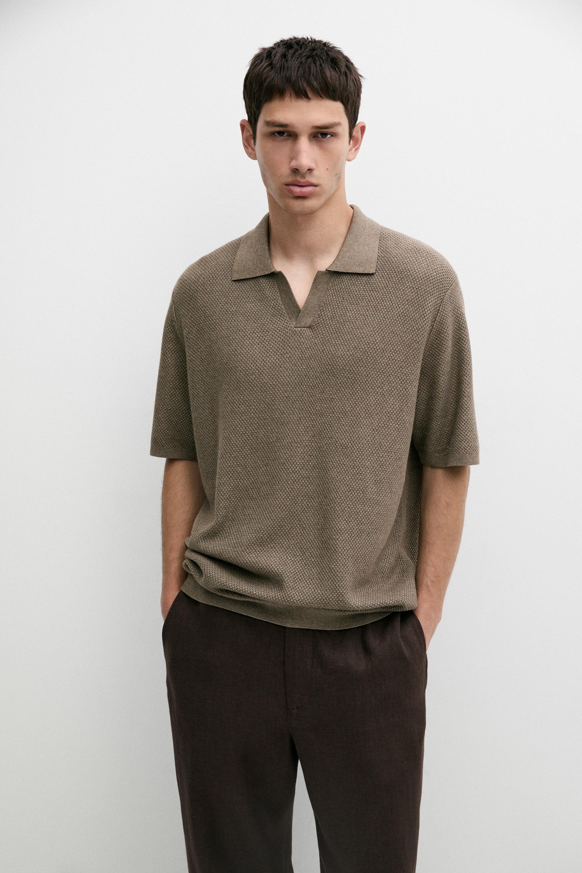 Cotton blend knit V-neck polo shirt — 548