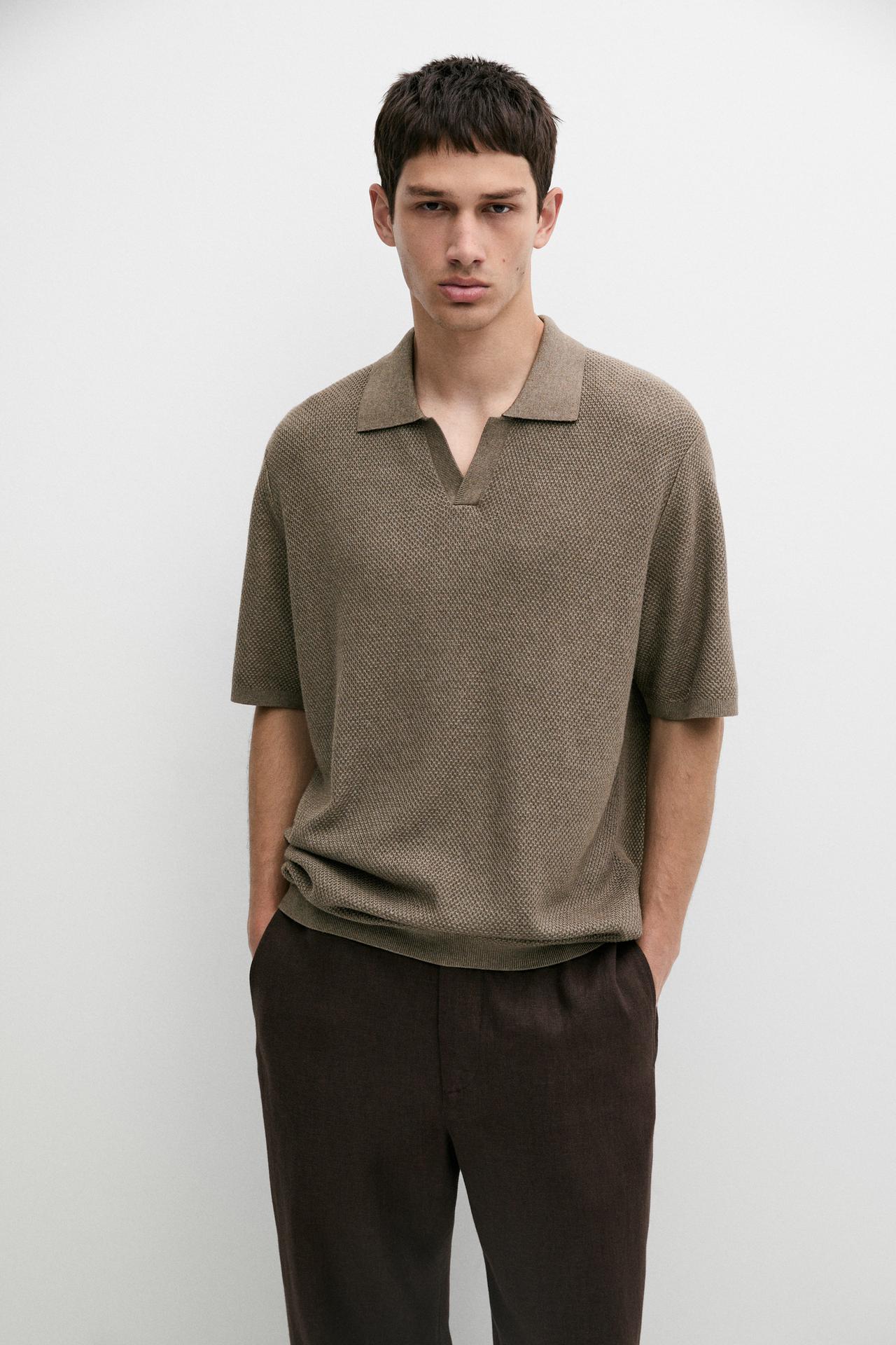 Cotton blend knit V-neck polo shirt — 548
