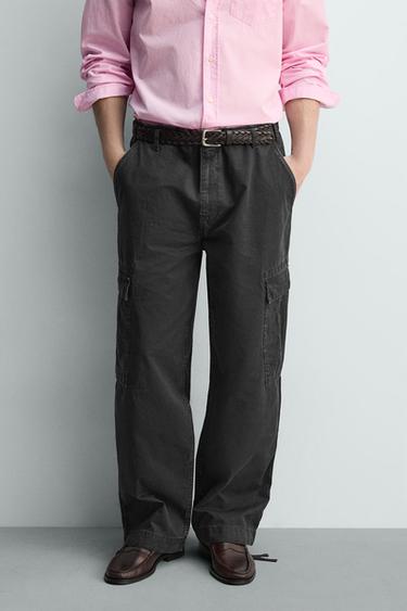 PANTALÓN CARGO RELAXED FIT LAVADO - Petróleo de Zara