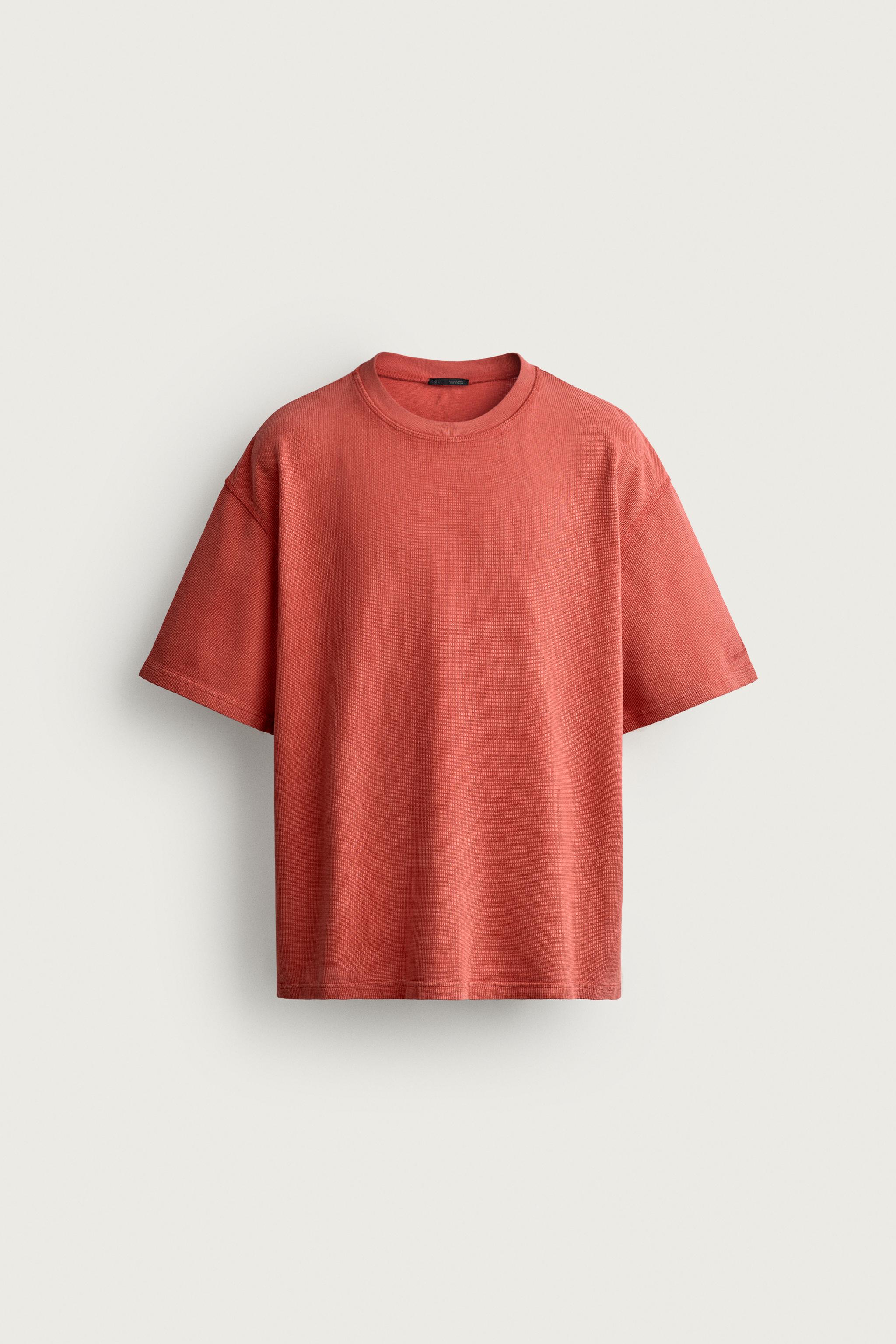 WASHED WAFFLE KNIT SHIRT — Red