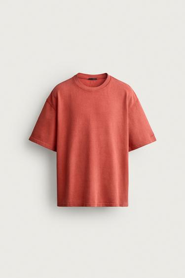 WASHED WAFFLE-KNIT T-SHIRT - Red by Zara