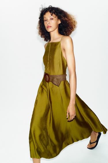 MIDI DRESS WITH BELT - Khaki by Zara