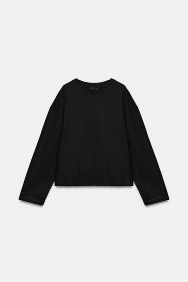 Zara STRIPED LONG SLEEVE T-SHIRT - Black