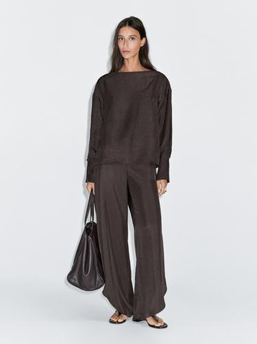 Zara Flowing split hem trousers - Chocolate - Image 0