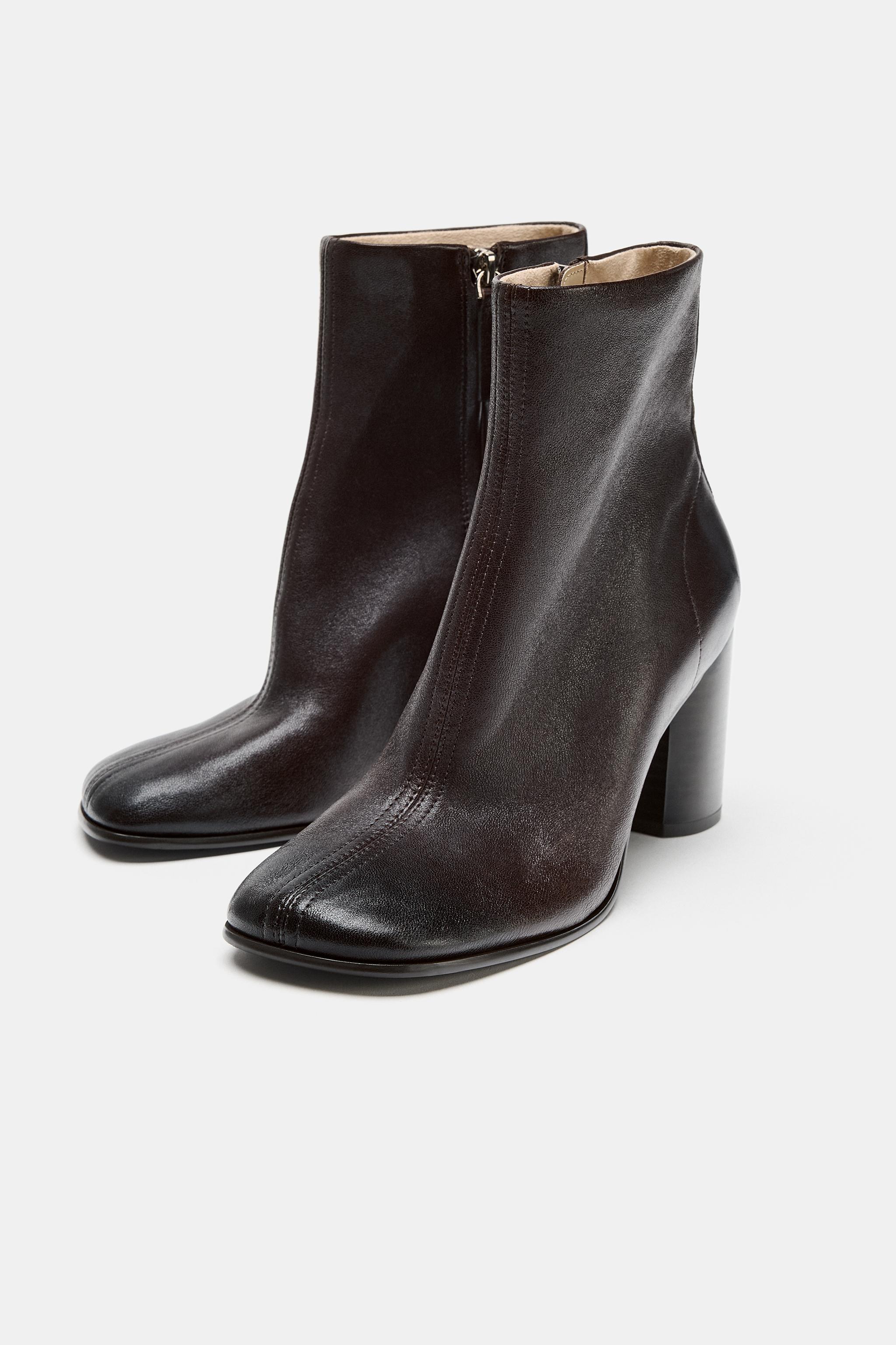 Женские ботинки Zara LEATHER HEELED ANKLE BOOTS — фото 4