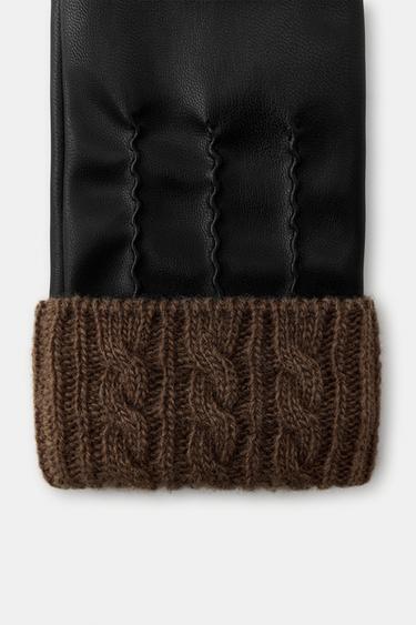 FAUX LEATHER AND WOOL BLEND GLOVES - Black by Zara - Image 5