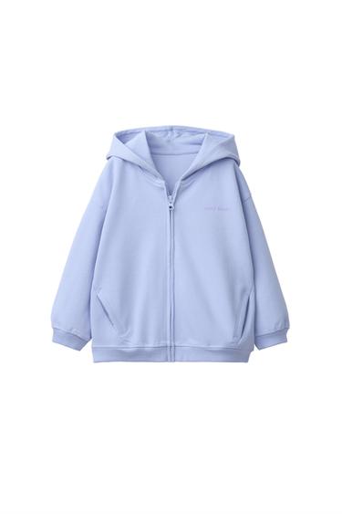 SUDADERA CREMALLERA INTERLOCK TEXTO RELIEVE - Azul pastel de Zara