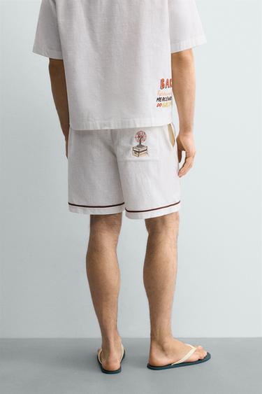 RELAXED FIT BERMUDA SHORTS WITH CONTRAST EMBROIDERY - Ecru by Zara - Image 2