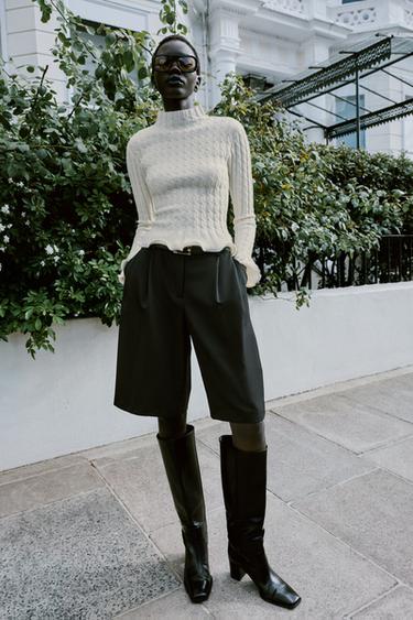 CABLE KNIT RUFFLE SWEATER — Ecru 2