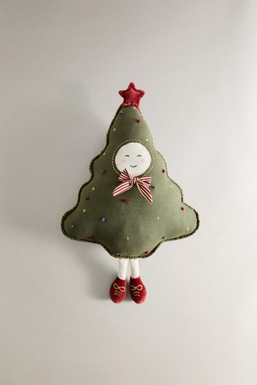 CHILDREN'S CHRISTMAS TREE CUSHION - Green by Zara
