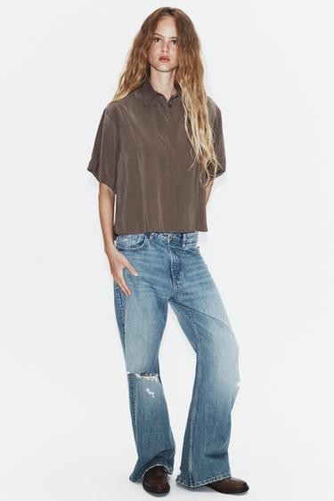 CAMISA FLUIDA MANGA CORTA - Marrón de Zara