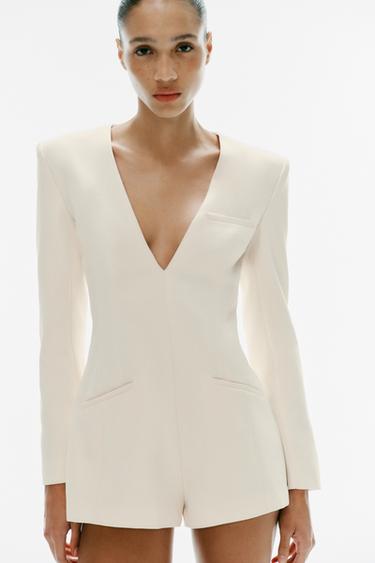 Zara SHOULDER PAD ROMPER - Oyster-white